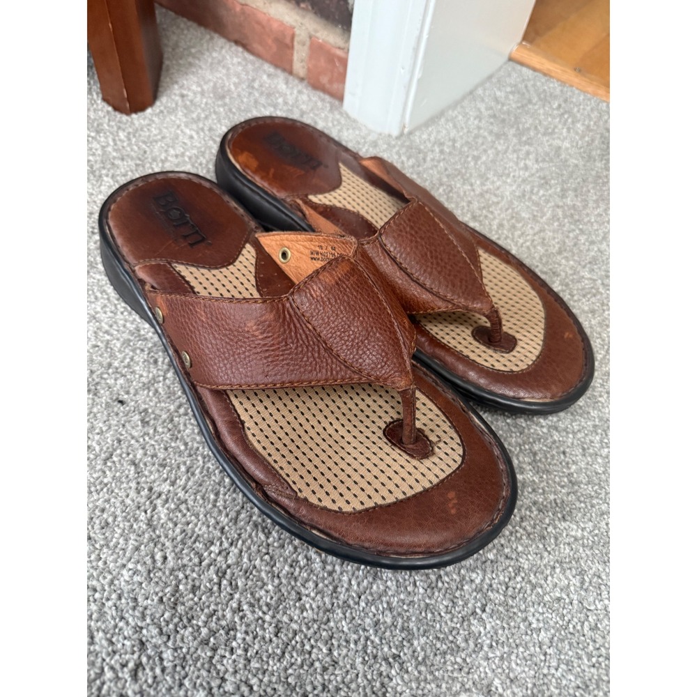 Vintage 90s BORN Shoes Men's 10 Brown Leather Sandals Slides Cushion  Comfort